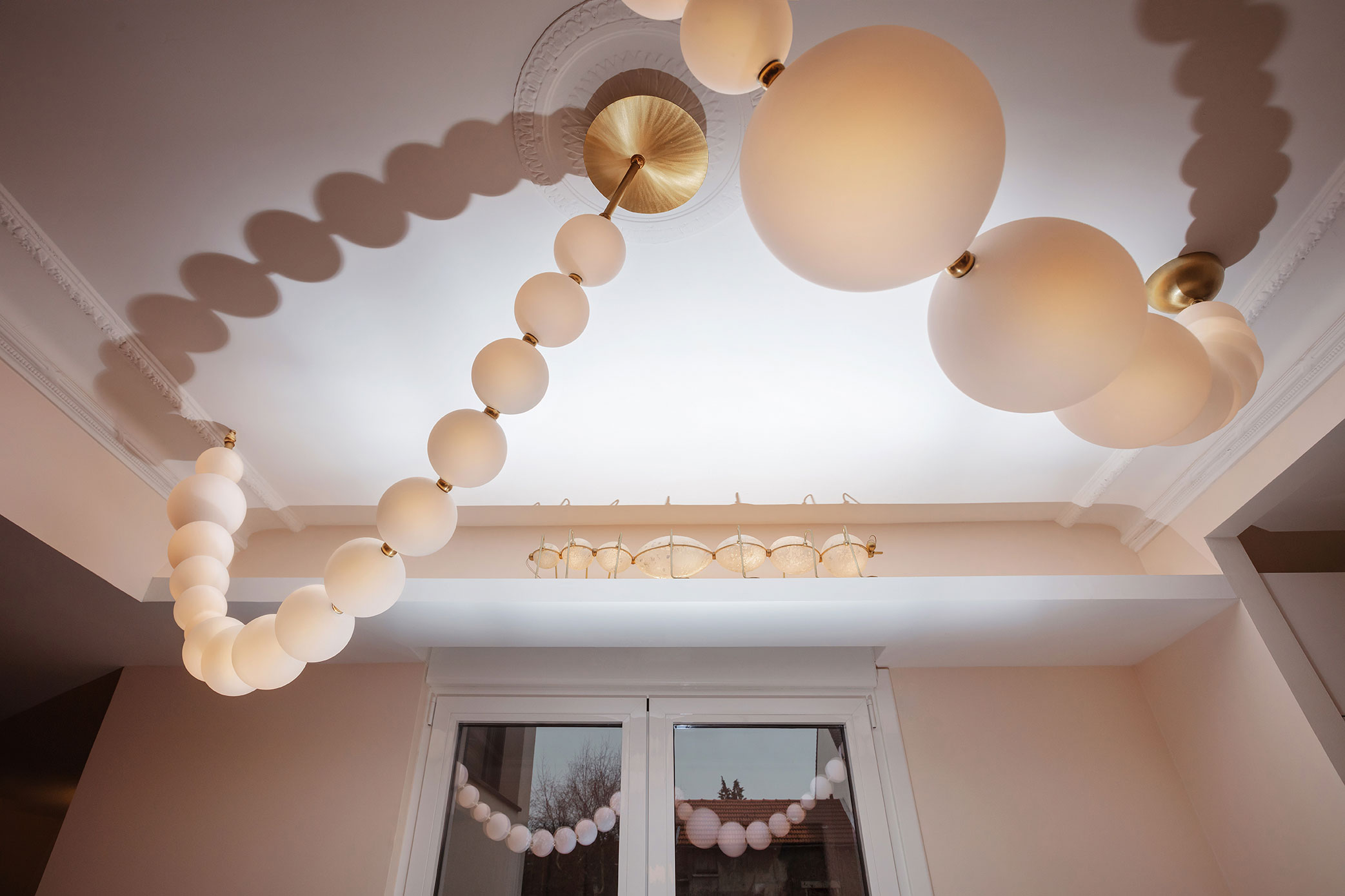 Pearl Necklace chandeliers and Caterpillar