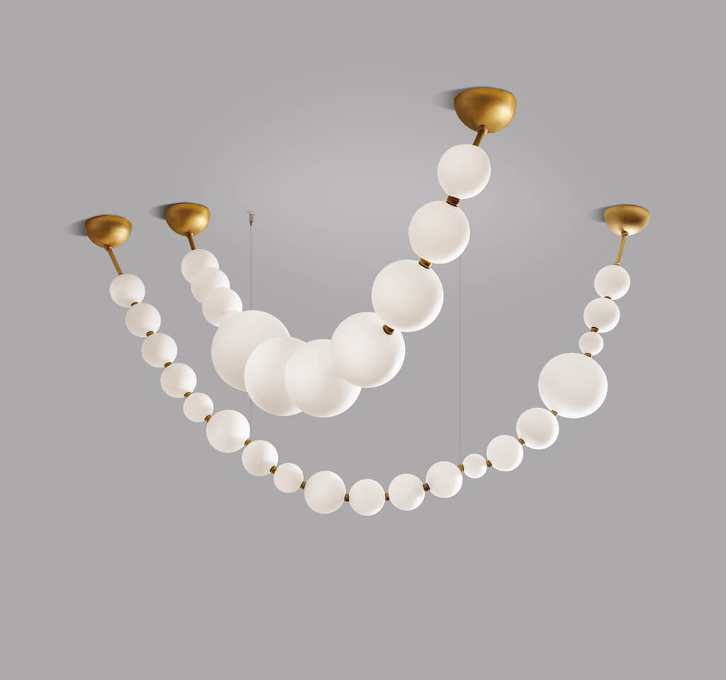 Colliers de Perles L110''H35''75''btw hooks=280 90 190cm & L98''H27''71''btw hooks-Pearls diam 3''-9''=8-22cm for both-cups all-constraint level 1